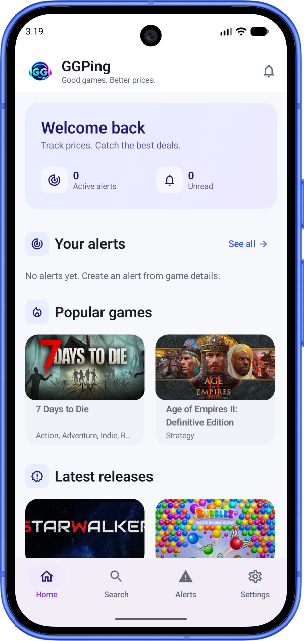 GGPing home screen